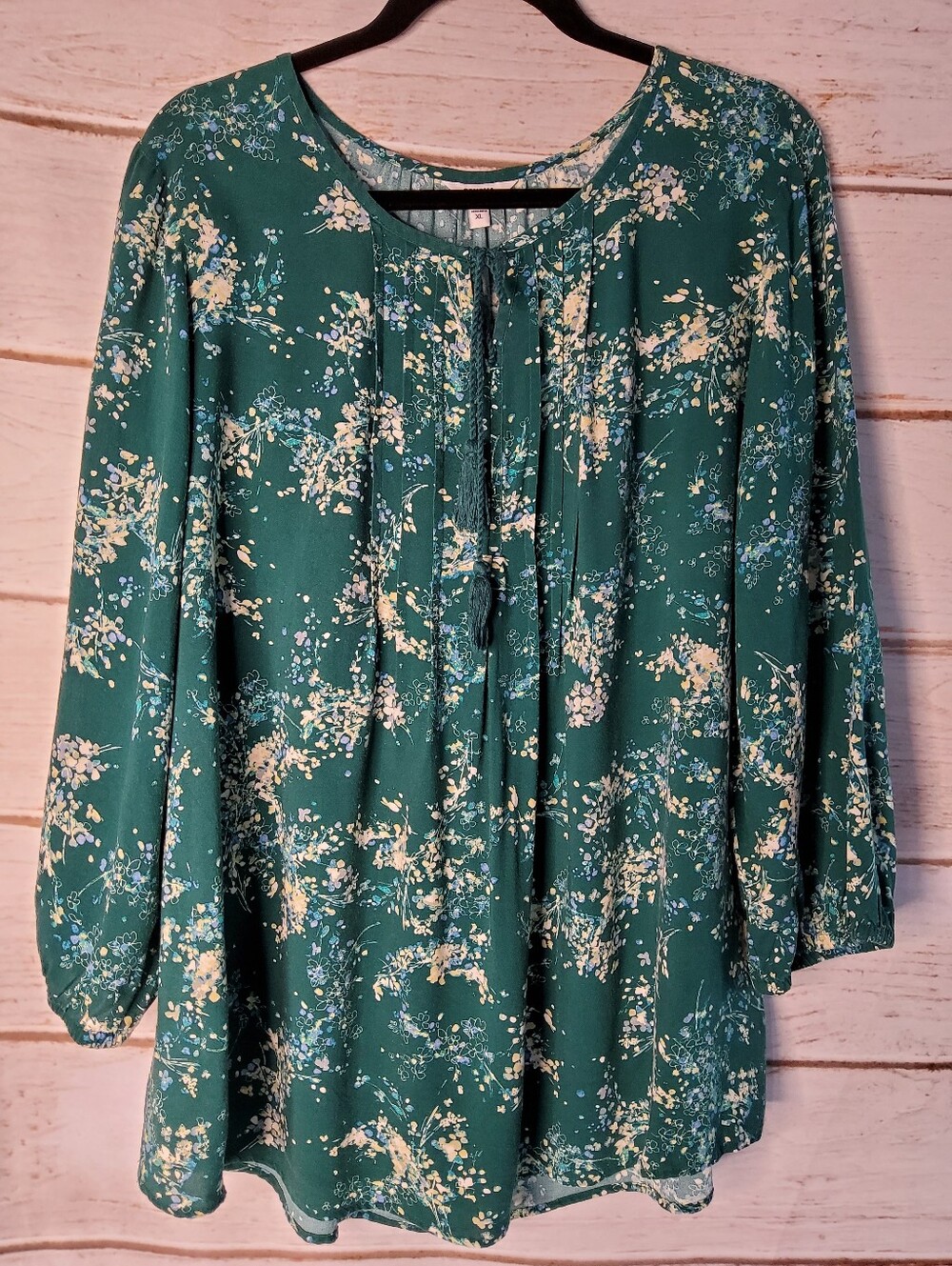 Sonoma Teal Floral Long-Sleeve Peasant Top